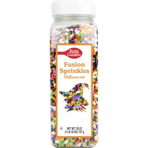 Betty Crocker Fusion Sprinkles Halloween Mix, Spooky Black, Orange, Green & Purple Sprinkles for Decorating Treats, Cookies & Cakes, – 26 oz Bottle –