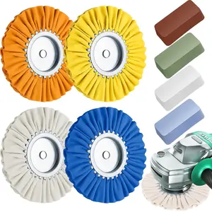 8 Inch Airway Buffing Wheels Aluminum Wheel Polishing Kit in Diameter 5/8 Inch Arbor Hole, Polishing Compound and Polish Kit for Angle(Vivid Color,8 Pcs)