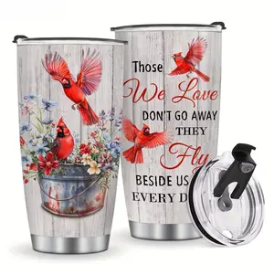20 oz Stainless Steel Thermos Cup with Lid - Memorial Gifts for Lost Relatives, Reusable Travel Mug, Floral Bird Design & Inspirational Quotes, Hand Wash Only, Christmas Valentine Ladies Gifts, Memorial Decorations, Compact water Insulated Sports Bottle