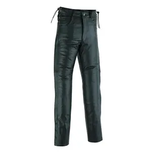 Mens Black Premium Cowhide Biker Motorcycle Leather Chap Pants / Overpants