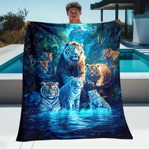 Forest Tiger Pattern Blanket - Super Soft Anti-Static 100% Flannel Lightweight Flannel Suitable for All Seasons Soft Warm Digitally Printed for Sofa Bed Camping Travel Home Office Decoration