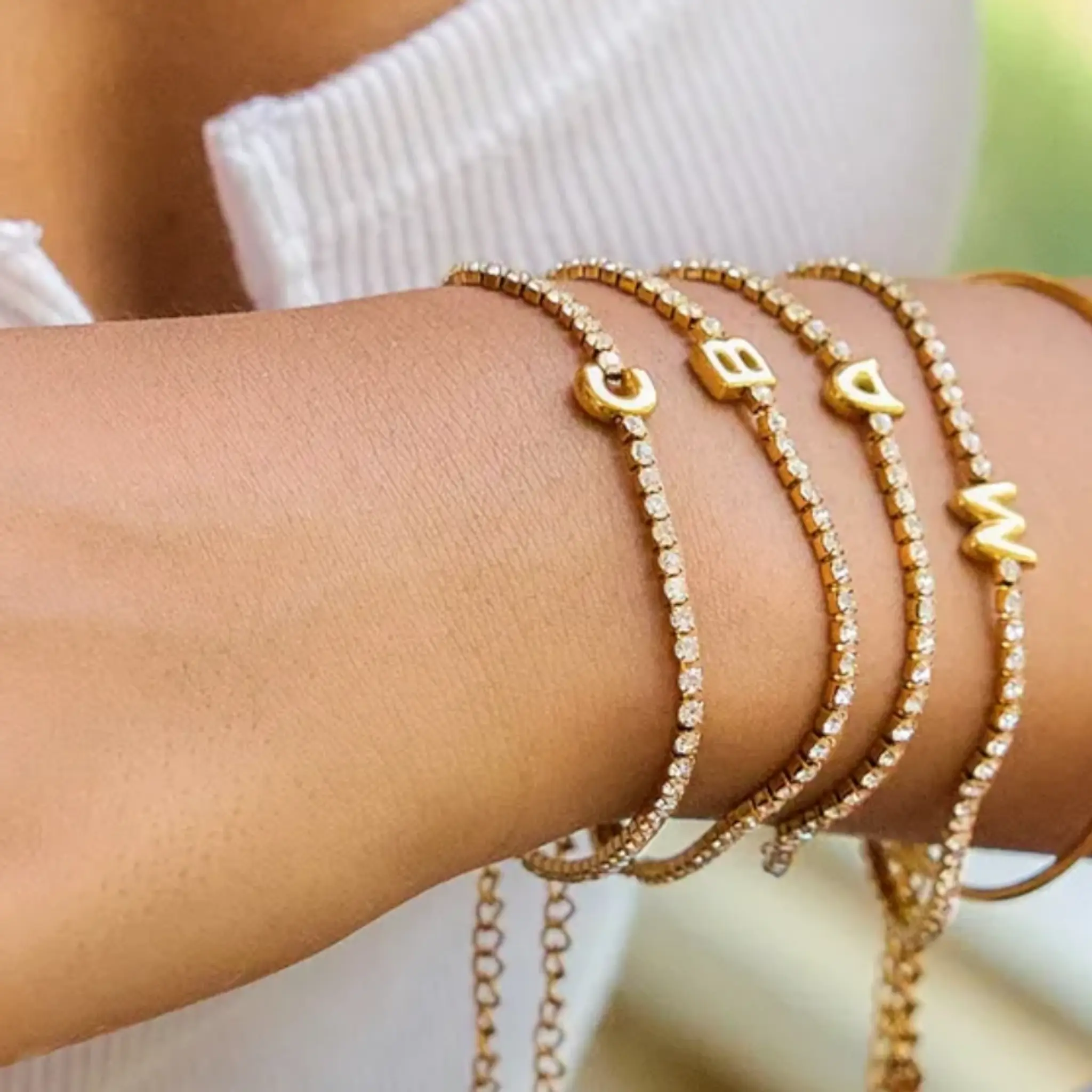 Initial Tennis Bracelet | Stainless Steel 18k gold plated | 6”+2”