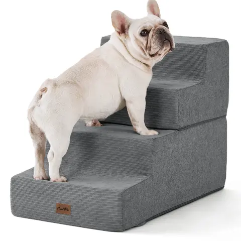 MADE 4 PETS Extra Wide 4-Step Dog & Cat Stairs - 35D Foam, Non-Slip Bottom, Soft 35D Landing, Cushioned Steps, Home Use for High Beds/Couches, Couch-Level Access, Safe for Small Pets Up to 40lbs, 16"x18"x28"