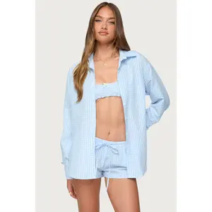 Yaffa Oversized Gingham Button Up Shirt