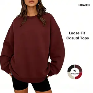 Holafish Crewneck Sweatshirt Unisex Fleece Sweatshirts Cozy Long Sleeve Loose Fit Pullover Shirts Casual Korean Minimalist Style 2025 Fall Winter Oversized Tops