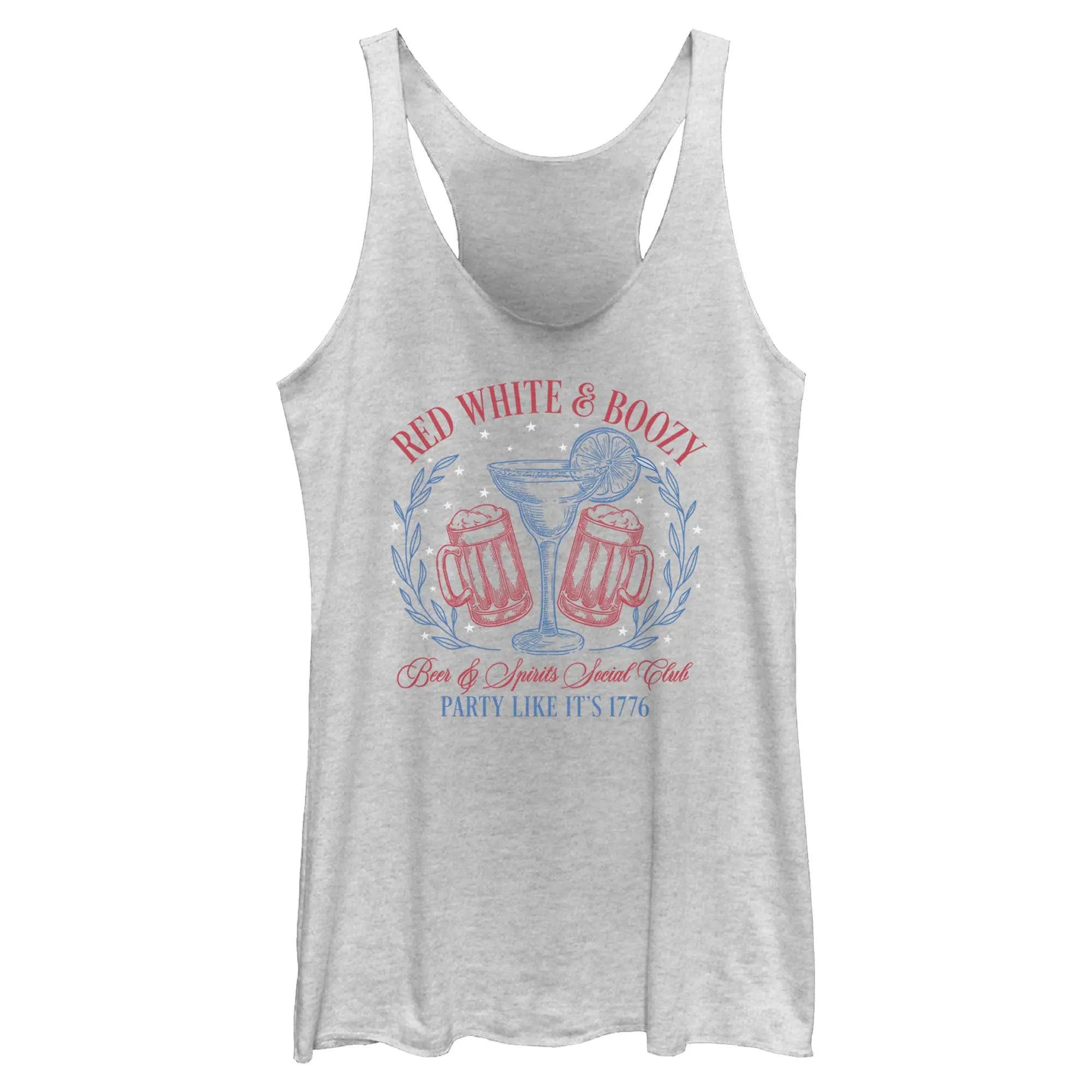 Lost Gods Women's Printed Apparel - Sleeveless Casual Style Racerback Tank, Red White and Boozy Party Top