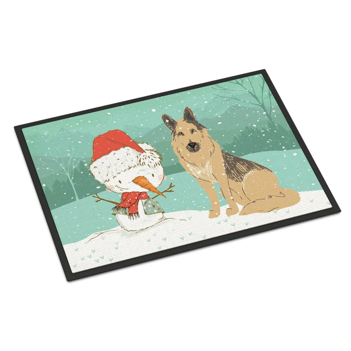 German Shepherd and Snowman Christmas Indoor or Outdoor Mat 18x27 CK2033MAT