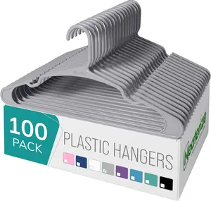 Clothes Hangers Plastic 100 Pack for Adults - Plastic Hangers, The Perfect Coat Hanger and Space Saving Clothes Hangers for Closet - Grey Hangers