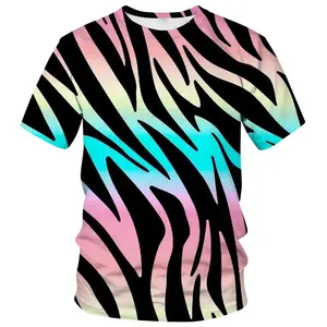 Unisex Rainbow Gradient Zebra Stripes T - Shirt, Casual Daily & Party Wear for Adults, Vibrant Colorful Animal Print Tee for Summer Festivals, Street Style, Outdoor Events