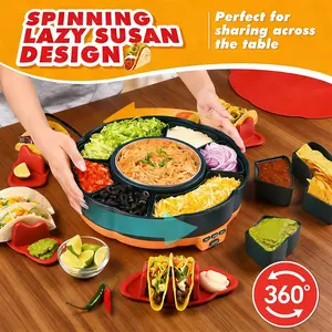 LAZY SUSAN Design, Multifunctional Pot New Taco Stand with Separated Tortilla Food Tray, Chocolate Cheese Melting Pot, Home Gathering Use