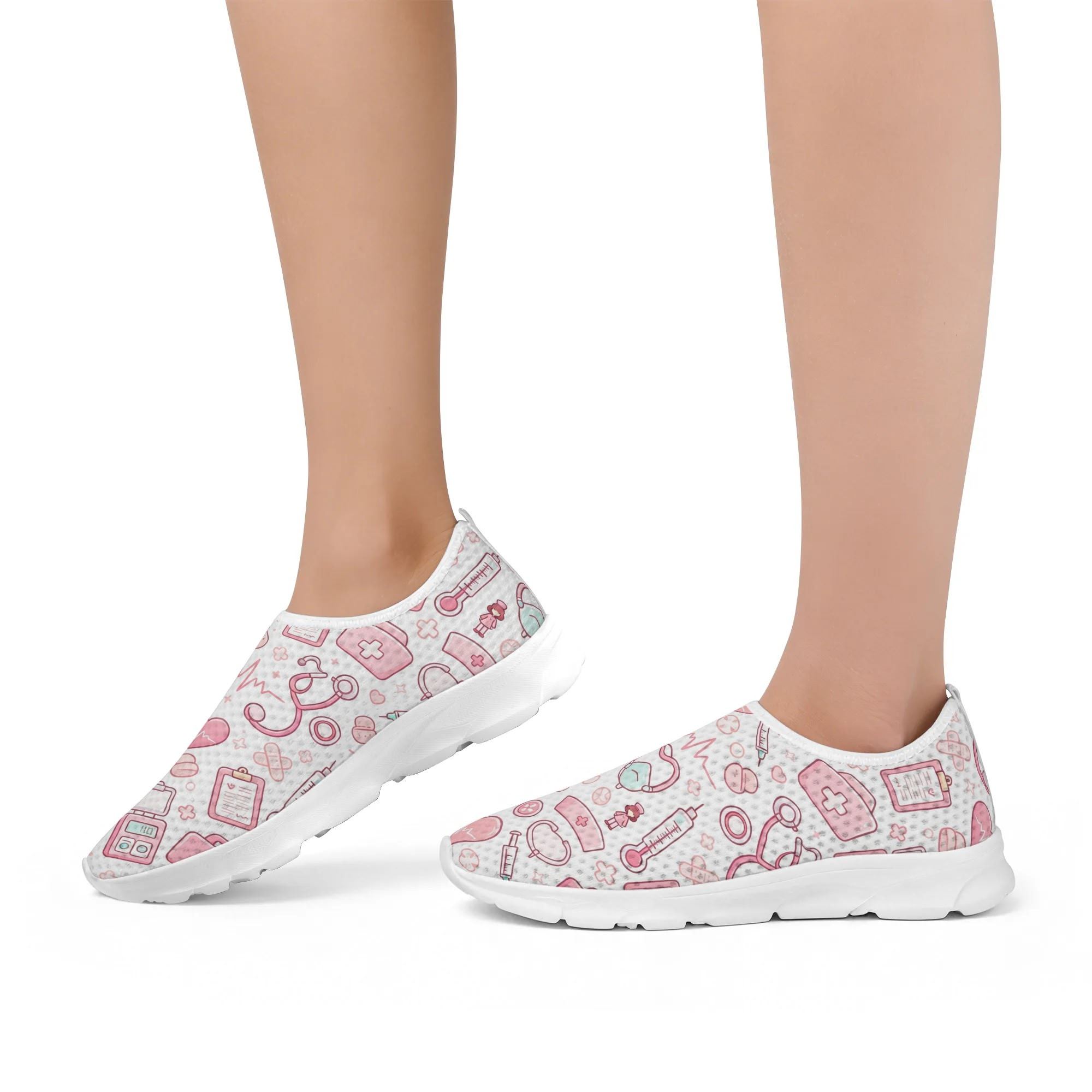 Pink Nurse Print Cute Nurse Medical Print Slip On Sneakers for Women - Breathable Comfortable Nursing Shoes All Day Wear Casual Loafers for RN LPN Healthcare Workers
