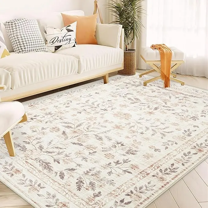 Bohemian Style Cozy Indoor Area Rug - Home Decor Decorative Washable Floral Non-Slip Soft Low-Pile Rug for Living Room, Bedroom Girls, Home Decor Rug