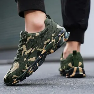 Men’s Camouflage Running Sneakers – Breathable Knit Upper, Non-Slip Rubber Sole, Lace-Up Casual Sneakers for All Seasons, Camouflage Shoes