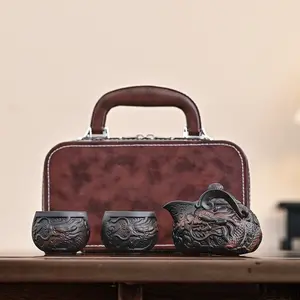 Dragon Teapot Handmade Portable Kung Fu Tea Set 1 Teapot 2 Cups Set outdoor travel Chinese Porcelain Tea Sets Ceramic Yixing Purple Clay Kettle