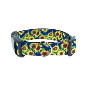Bright Blue Sunflower Dog Collar