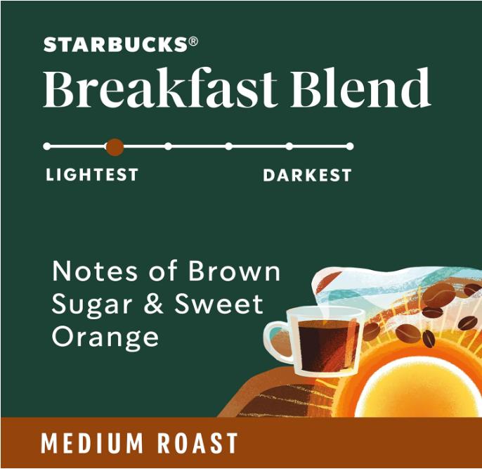Starbucks Breakfast Blend, Medium Roast K-Cup Coffee Pods, 32 Count K Cups Beverage Sugar