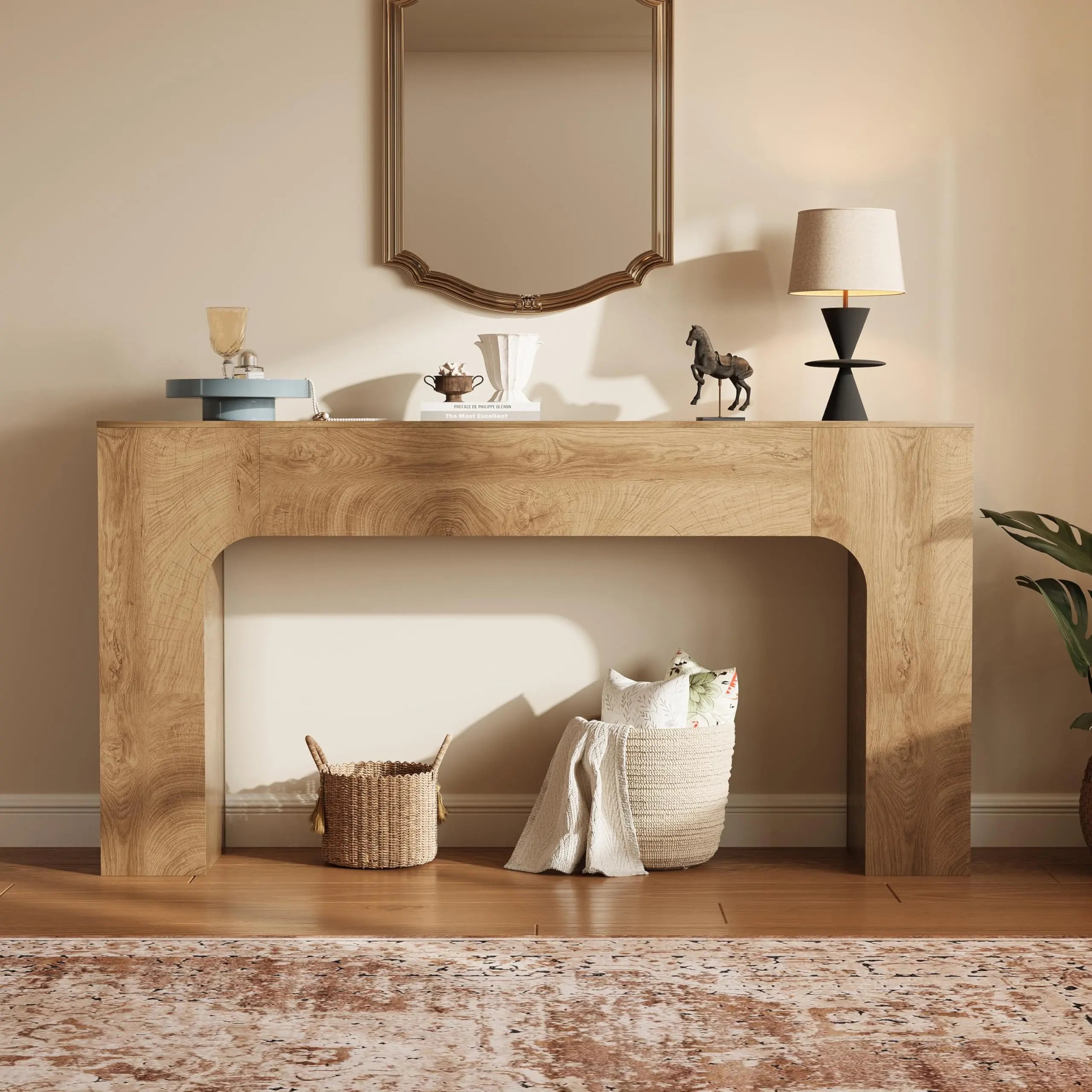 Garvee 63-Inch Long Ring Oak Modern Farmhouse Console Table - Wood Indoor Furniture with Assembly Guide for Hallway Entryway, Living Room Decor