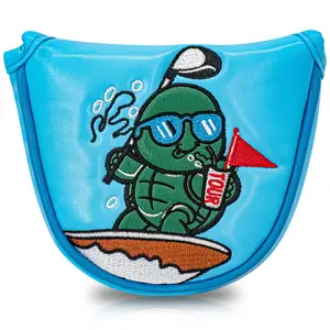Cartoon Surfing Turtle Golf Putter Cover, Durable Mallet Putter Headcover, Soft Lined Golf Club Protector, Unique Golf Accessory, Perfect Gift