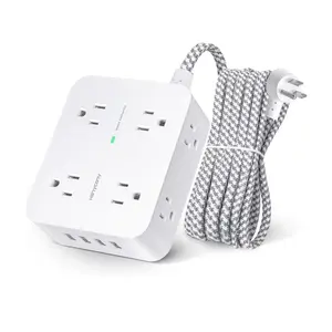 Surge Protector Power Strip - 8 Outlets with 4 USB Charging Ports, Multi Plug Outlet Extender, 5Ft Braided Extension Cord, Flat Plug Wall Mount Desk USB Charging Station for Home Office