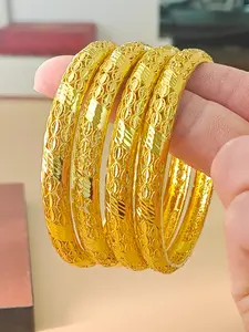 Middle Eastern 4pcs Women's Fashion Closed Bangle Bracelets, Stackable Bracelets, Luxury Ethnic Style Jewelry Gift for Bride, European & American Premium Accessories, Bangles Bracelets Set