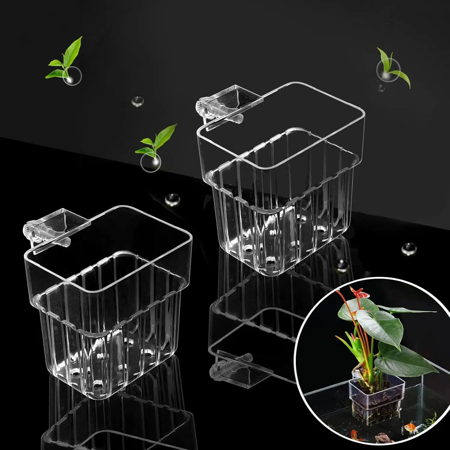 2 count Aquarium  Holder Top Hanging Fish Tank  Pot Aquarium Planter Cups for Water Feature Decoration