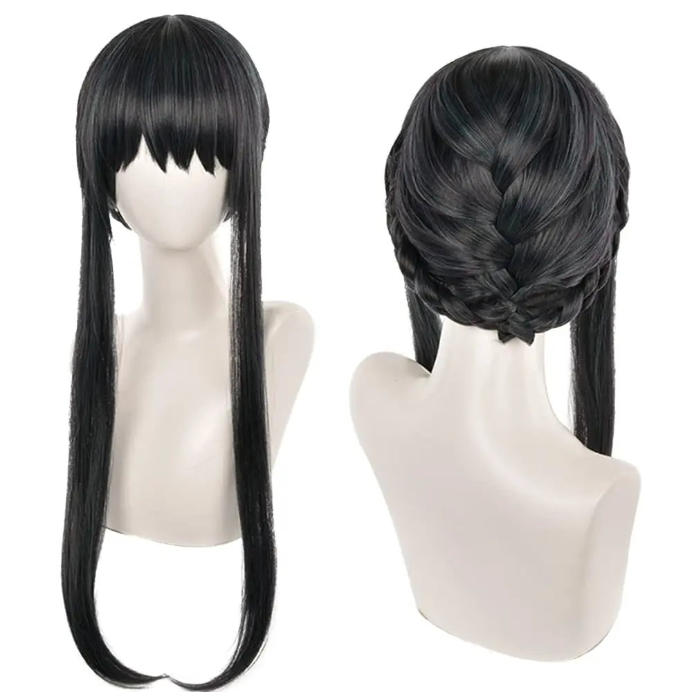 Anime Cosplay Wig Braid Elite Intelligence Black Long Cosplay Holloween Wigs for adults + Wig Cap