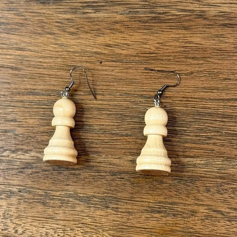 White Pawn Earrings - Simple Design with Chess Piece Shape White Pawn Earrings
