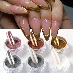 6pcs Chrome Mirror Nail Powder Golden Silvery Metallic Rubbing Laser Aurora Iridescent Nail Powder Nail Decorations Nail Supplies