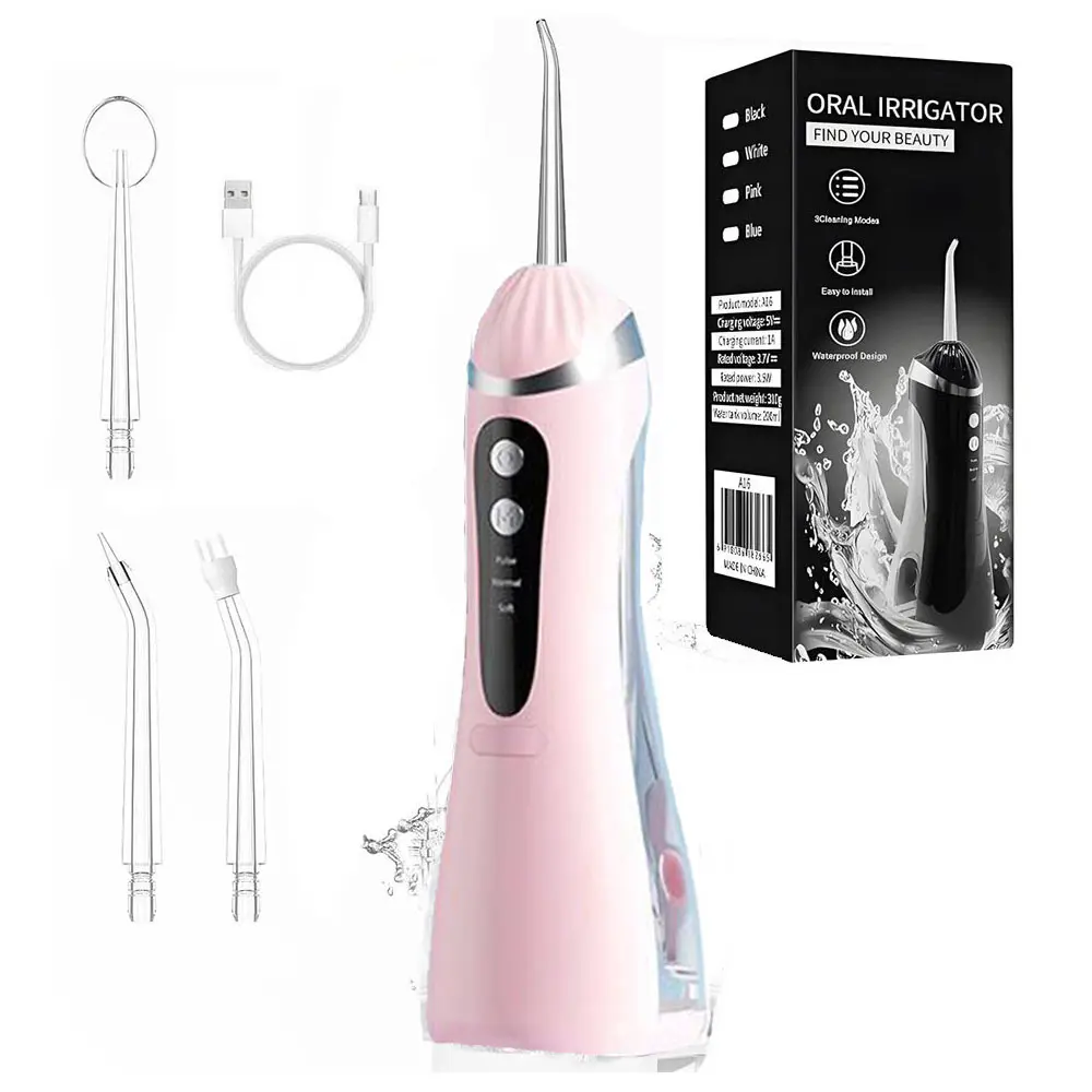 Cordless Water Flosser - 200 mL Portable USB Rechargeable Oral Irrigator, 3 Modes, 4 Nozzles, Waterproof, Plaque-Removing for Braces Wearers, Travel Use, Removes Plaque