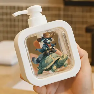 Whimsical Cartoon Raccoon & Tortoise Design Soap Dispenser - Western Style Anthropomorphic Animal Theme, Perfect for Home Kitchen Bathroom, Countertop Liquid Container, Easy to Clean, Home Decor Accessory