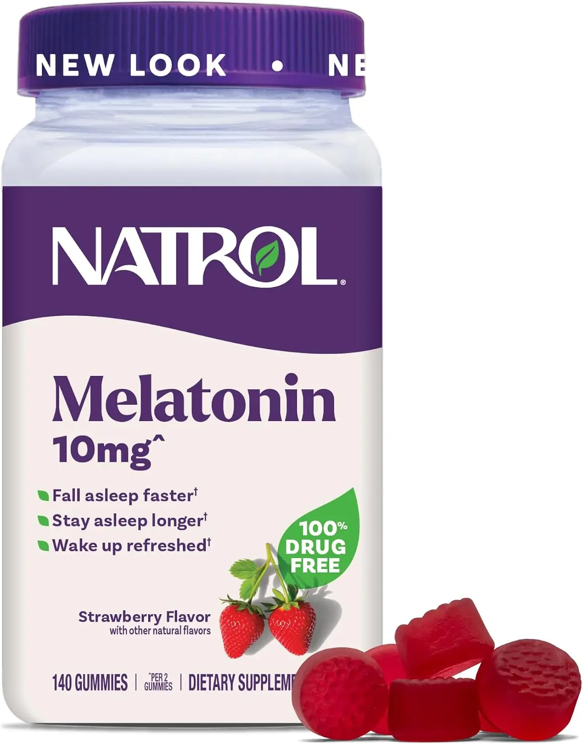 Natrol Melatonin 10 mg Gummies, Sleep Support for Adults, 140 Gummies | Supplement to Fall Asleep Faster & Stay Asleep Longer, Wake Up Refreshed, 100% Drug-Free, Strawberry-flavored, 70 Day Supply
