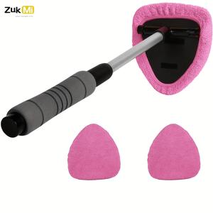 windshield cleaner tool, microfiber car window cleaning tool with extendable handle & 2 cloth pad head, auto interior exterior glass wiper car glass cleaner kit, car washing kit, car valeting kit