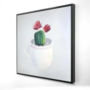 Begin Home Decor 2081-2424-FL328 24 x 24 in. White Floral Exotic Canvas - Mini Cactus in A Cup Decor