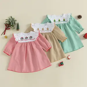 REDWOON Toddler Baby Girl Christmas Outfit Clothes Santa Claus/Gingerbread Embroidery Dress Cute Infant Long Sleeve Dresses