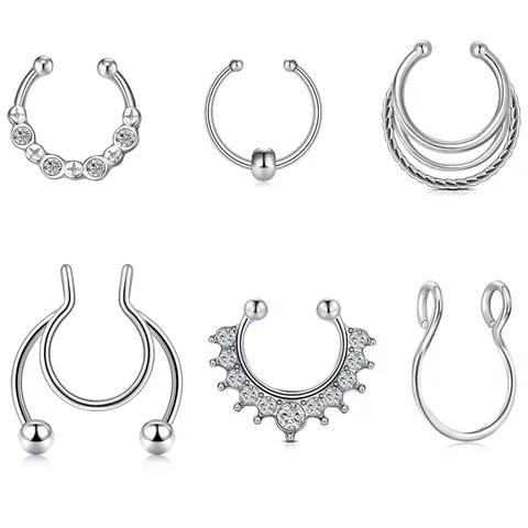 Fake Septum Nose Rings, Hinged Nose Hoops, Punk Style Rhinestone Decor Nose Ring, Body Jewelry for Men & Women, Trendy All-match & Exquisite Jewelry for Birthday Gift, Body Piercing Jewelry