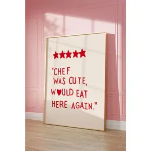 Aesthetic Kitchen Decor Cute Cooking Art Kitchen Wall Art Print Minimalist Heart Print Red Chef Art Print Decoration Poster Gift Glossy