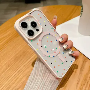 Aesthetic Color Dots Pattern Design Clear Magnetic Phone Case , Compatible with MagSafe Soft Protective Cover For iPhone X 11 12 13 14 15 16 Pro Max
