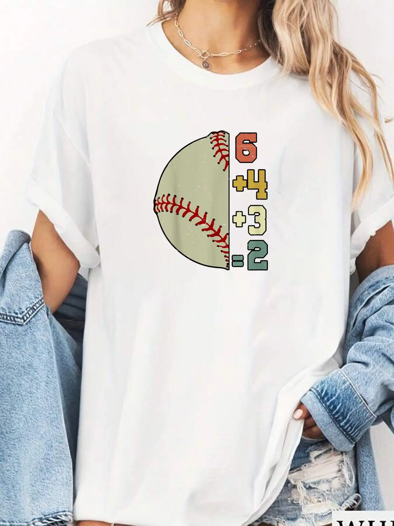 100% Cotton Funny 6+4+3=2 Baseball Pitcher Double Play Women Youth  T-Shirt summer tees women
