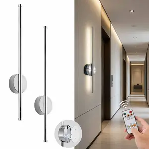 Battery-Powered Modern Wall Lamp, Silver Color, Adjustable Wireless Wall Light with Remote, 3 Color Temperatures, Rechargeable LED, Bedroom, Living Room, Hallway