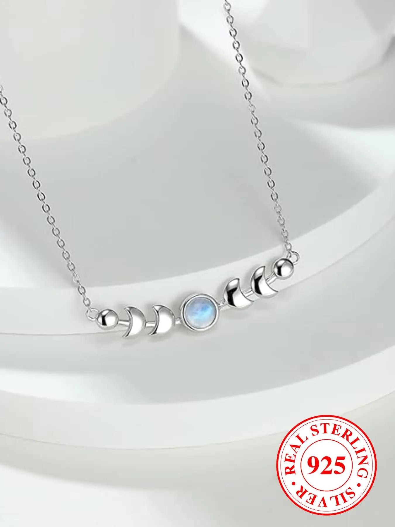 S925 Sterling Silver Moon Design Pendant Necklace, Simple Style Necklace for Women & Girls, Fashion Jewelry for Party, Daily, Trendy Exquisite Jewelry