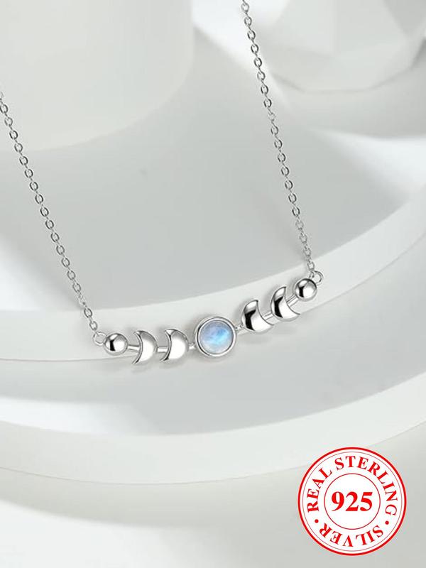S925 Sterling Silver Moon Design Pendant Necklace, Simple Style ...