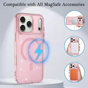 HISTORYOO Bling Glitter Magnetic Case For iPhone 17 Pro Max 16 15 14 Plus 13 12 11 Pro For MagSafe Sparkling Soft TPU Bumper Shockproof Luxury Transparent Crystal Clear Sparkly Hybrid Slim Cute Protective Cover Anti-Yellow For Women Girls