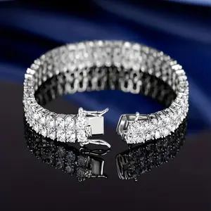 Silver  Double Row Circular Women'S Tennis Bracelet, D color VVS1 0.1Carats/ 3mm (108pcs) Round Cut, ccBirthday Valentine'S Day Wedding Brides Jewelry, Fine Jewelry Gifts For Women Men, Christmas Gifts For Ladies Mother Father