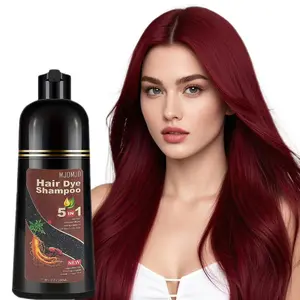Wine Red Hair Dye Shampoo 5 in 1, Herbal Plant-Based Formula with Natural Nourishing Ingredients, Ammonia-Free Instant Hair Color for Men & Women, Gentle Cleansing, Long-Lasting Vibrant Red Hair Care, 500ml