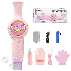 Spray Bubble Machine Rechargeable Automatic Electric Smoke Bubble Maker with Magic Gloves LED Lights & Music for Parties Beaches Summer