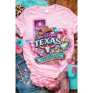 She’s From Texas I Can Tell Shirt – Pink Texas Western Graphic Tee, Cowgirl Leopard Rodeo Women T-Shirt P