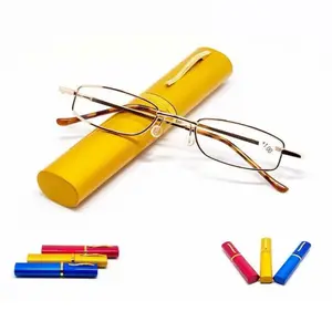 Classic Compact Reading Glasses Readers Travel Slim Design with Case in Yellow Tube & Colorful Cases Included