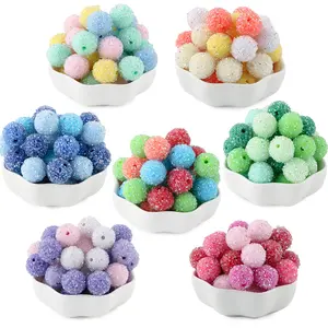 24pcs/bag 16mm Acrylic Beads Solid Color Sugar Sand Bohemian Stackable Bead Combination Set, with 4 color Matching Suitable for Fashion Handicraft Accessories forJewelry, Necklace and Bracelet