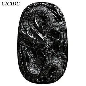 Natural Jadeite Necklace With Dragon Pattern Jade Stone Pendant  Zodiac Dragon Pendant  Men's Pendant