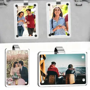 2Pcs Magnetic Car Visor Picture Holder, Clear Acrylic Photo Frame for Sun Visor & Fridge, Wallet Size 2.4x3.5 Display Automotive Accessories for Polaroid Instax Mini, Ideal Personalized Gift for Driver Couples Family Pet Memories Secure Clip Design